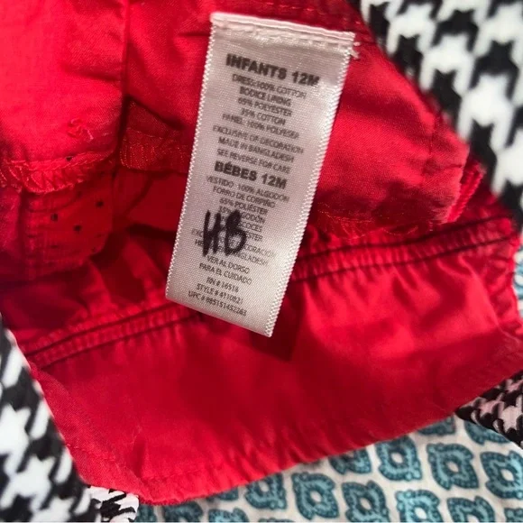 Baby girls red black polka dot houndstooth Christmas jumper dress 12m candy cane - Picture 3 of 3